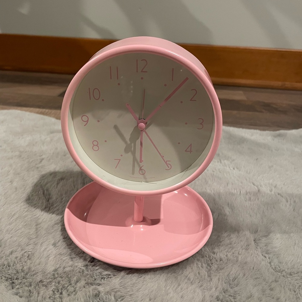 Pink alarm clock trinket tray